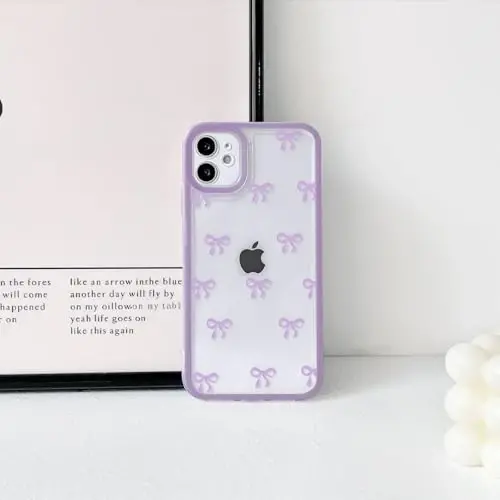 NITITOP iPhone 11 uchun g'ilof bilan mos keladi, qizlar ayollar uchun chiroyli shaffof bardoshli lenta kamoncha naqshli yumshoq TPU shaffof to'liq kamera linzalari zarbga chidamli himoya telefon qopqog'i - binafsha - 4