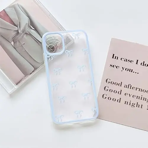 NITITOP iPhone 11 uchun g'ilof bilan mos keladi Qizlar ayollar uchun yoqimli tiniq bardoshli lenta kamon naqshli yumshoq TPU shaffof to'liq kamera linzalari zarbga chidamli himoya telefon qopqog'i - Moviy - 3