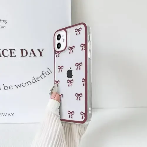 NITITOP iPhone 11 uchun g'ilof bilan mos keladi Qizlar uchun yoqimli tiniq chidamli lenta kamon naqshli ayollar Yumshoq TPU shaffof to'liq kamera linzalari zarbaga chidamli himoya telefon qopqog'i - vino qizil - 7