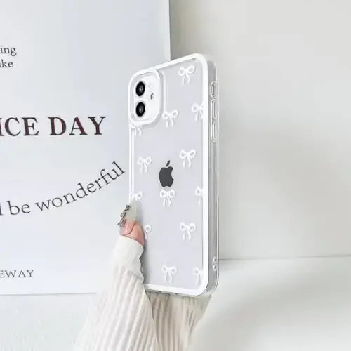 NITITOP iPhone 11 uchun mos keladigan chexol Qizlar uchun yoqimli tiniq chidamli lenta kamon naqshli ayollar Yumshoq TPU shaffof to'liq kamera linzalari zarbga chidamli himoya telefon qopqog'i - Oq - 5