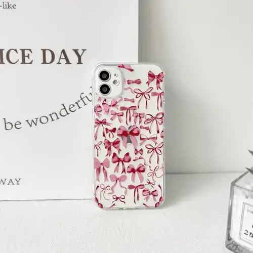 NITITOP iPhone 11 uchun mos keladigan g'ilof Ayollar qizlar uchun yoqimli tiniq bant dizayni Qizil kamon lentalari Yumshoq, ingichka, zamonaviy himoya telefon qopqog'i - Qizil - 5