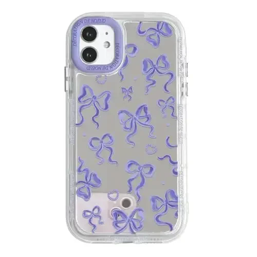 NITITOP iPhone 11 uchun mos keladigan g'ilof Yoqimli Oyna Kamon Sevgi Yurak naqshli ayollar qizlar uchun lenta dizayni zarbaga chidamli kumush himoya telefon qopqog'i - Binafsha kamon - 1