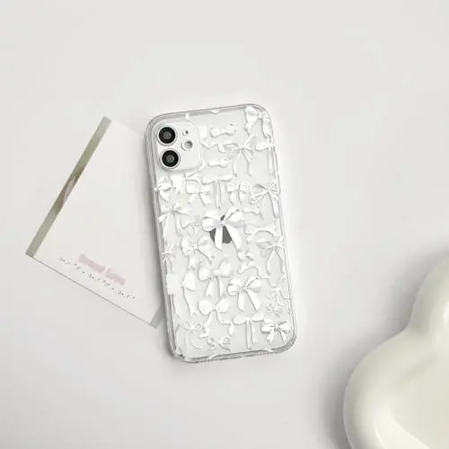 NITITOP Compatible with iPhone 12 Case Cute Clear Bowknot Design for Women Girls White Bow Ribbon Soft Fit Slim Stylish Protective Phone Cover - White - 2