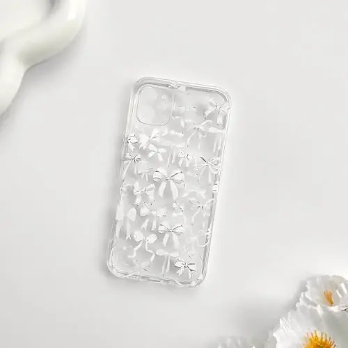 NITITOP Compatible with iPhone 12 Case Cute Clear Bowknot Design for Women Girls White Bow Ribbon Soft Fit Slim Stylish Protective Phone Cover - White - 4