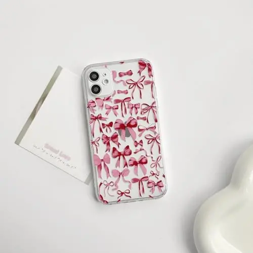 NITITOP Compatible with iPhone 12 Case Cute Clear Bowknot Design for Women Girls Red Bow Ribbon Soft Fit Slim Stylish Protective Phone Cover - Red - 2