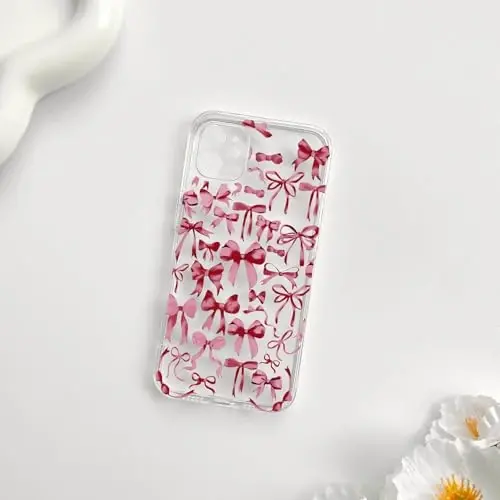NITITOP Compatible with iPhone 12 Case Cute Clear Bowknot Design for Women Girls Red Bow Ribbon Soft Fit Slim Stylish Protective Phone Cover - Red - 4