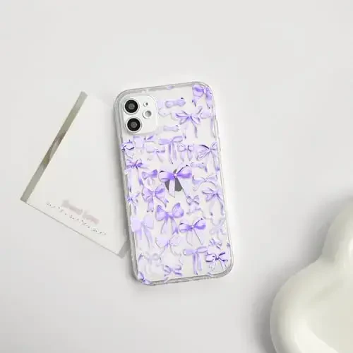 NITITOP Compatible with iPhone 12 Case Cute Clear Bowknot Design for Women Girls Purple Bow Ribbon Soft Fit Slim Stylish Protective Phone Cover - Purple - 2