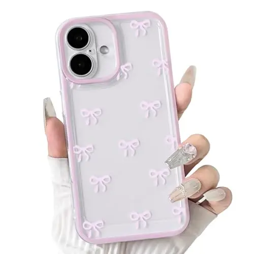 NITITOP Compatible for iPhone 12 Mini Case Bow - Pink | Aesthetics, Cute Clear, Durable ribbon bowknot, Full camera lens, For woman girl, Soft TPU, Shockproof, Waterproof 