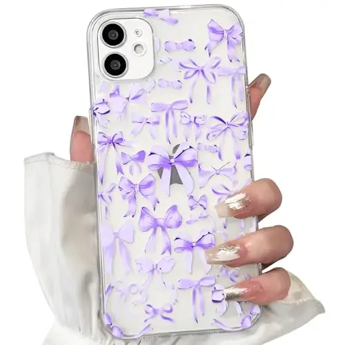 NITITOP Compatible with iPhone 12 Mini Case Cute Clear Bowknot Design for Women Girls Purple Bow Ribbon Soft Fit Slim Stylish Protective Phone Cover - Purple - 1
