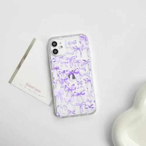 NITITOP Compatible with iPhone 12 Mini Case Cute Clear Bowknot Design for Women Girls Purple Bow Ribbon Soft Fit Slim Stylish Protective Phone Cover - Purple - 2