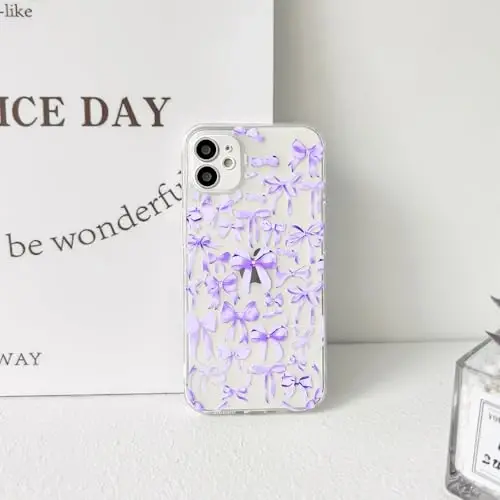 NITITOP Compatible with iPhone 12 Mini Case Cute Clear Bowknot Design for Women Girls Purple Bow Ribbon Soft Fit Slim Stylish Protective Phone Cover - Purple - 5