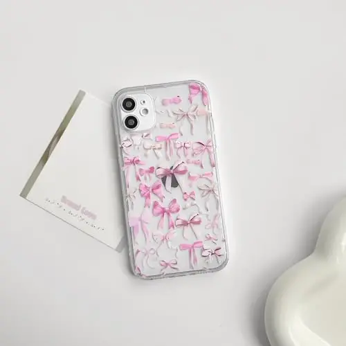 NITITOP Compatible with iPhone 12 Mini Case Cute Clear Bowknot Design for Women Girls Pink Bow Ribbon Soft Fit Slim Stylish Protective Phone Cover - Pink - 2