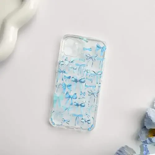 NITITOP iPhone 12 Mini uchun mos keladigan g'ilof, ayollar qizlar uchun yoqimli tiniq bantli dizayn, ko'k rangli lenta, yumshoq, ingichka, zamonaviy himoya telefon qopqog'i - ko'k - 6