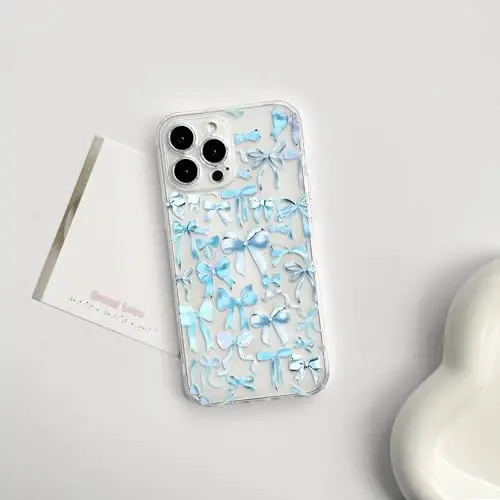 NITITOP Compatible with iPhone 12 Pro Case Cute Clear Bowknot Design for Women Girls Blue Bow Ribbon Soft Fit Slim Stylish Protective Phone Cover - Blue - NITITOP (1)