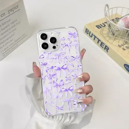 NITITOP iPhone 12 Pro Max uchun mos keladigan chexol, ayollar qizlar uchun yoqimli tiniq bant dizayni binafsha rangli bantli yumshoq ingichka zamonaviy himoya telefon qopqog'i - binafsha - 3