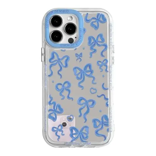 NITITOP iPhone 12 Pro Max uchun mos keladigan g'ilof Chiroyli oyna kamon Sevgi yurak naqshli ayollar qizlar uchun lenta dizayni zarbaga chidamli kumush himoya telefon qopqog'i - Indigo ko'k kamon - NITITOP