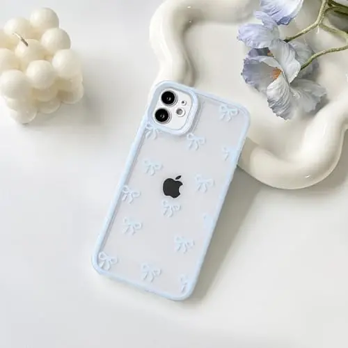 NITITOP iPhone 12 uchun mos keladigan g'ilof Chiroyli tiniq, bardoshli lenta kamon naqshli qizlar ayollar uchun yumshoq TPU shaffof to'liq kamera linzalari zarbga chidamli himoya telefon qopqog'i - Moviy - 2