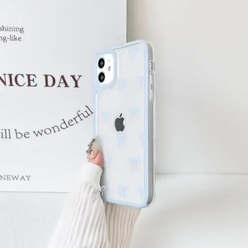 NITITOP iPhone 12 uchun mos keladigan g'ilof Chiroyli tiniq, bardoshli lenta kamon naqshli qizlar ayollar uchun yumshoq TPU shaffof to'liq kamera linzalari zarbga chidamli himoya telefon qopqog'i - Moviy - 4