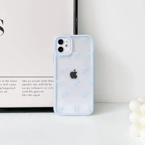 NITITOP iPhone 12 uchun mos keladigan g'ilof Chiroyli tiniq, bardoshli lenta kamon naqshli qizlar ayollar uchun yumshoq TPU shaffof to'liq kamera linzalari zarbga chidamli himoya telefon qopqog'i - Moviy 