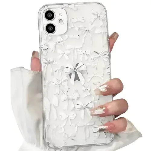 NITITOP iPhone 12 uchun mos keladigan g'ilof Yoqimli tiniq bantli dizayn Ayollar qizlar uchun Oq bantli lenta Yumshoq ingichka zamonaviy himoya telefon qopqog'i - Oq 