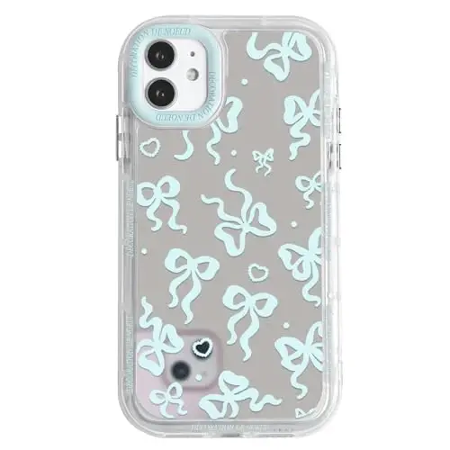 NITITOP iPhone 12/12 Pro bilan mos keladigan Chexol Chiroyli Oyna Kamon Sevgi Yurak naqshli ayollar uchun qizlar Ip Dizayn zarbaga chidamli kumush himoya telefon qopqog'i - Moviy kamon - NITITOP