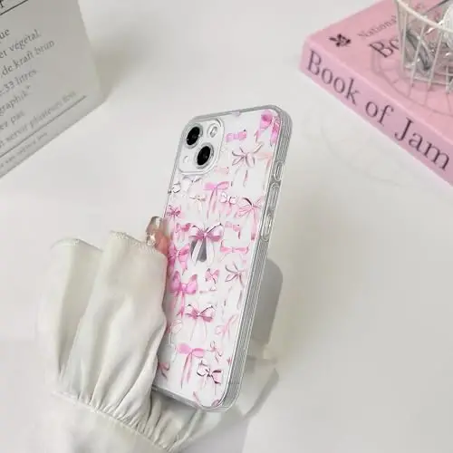 NITITOP Compatible with iPhone 13 Mini Case Cute Clear Bowknot Design for Women Girls Pink Bow Ribbon Soft Fit Slim Stylish Protective Phone Cover - Pink - 5
