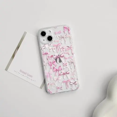 NITITOP iPhone 13 Mini uchun mos keladigan g'ilof, ayollar qizlar uchun yoqimli tiniq kamon dizayni, pushti kamon lenta yumshoq ingichka zamonaviy himoya telefon qopqog'i - pushti - 2