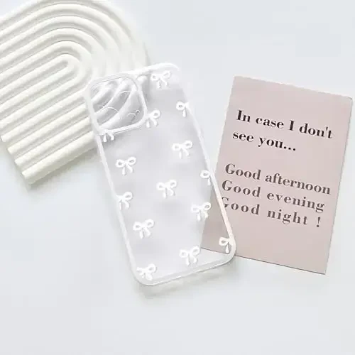 NITITOP Compatible with iPhone 13 Pro Case Cute Clear Durable Ribbon Bowknot Pattern for Girls Women Soft TPU Transparent Full Camera Lens Shockproof Protective Phone Cover - White - 10