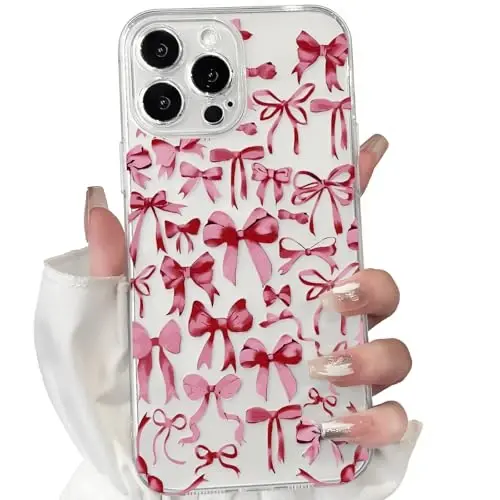 NITITOP Compatible with iPhone 13 Pro Case Cute Clear Bowknot Design for Women Girls Red Bow Ribbon Soft Fit Slim Stylish Protective Phone Cover - Red - 1