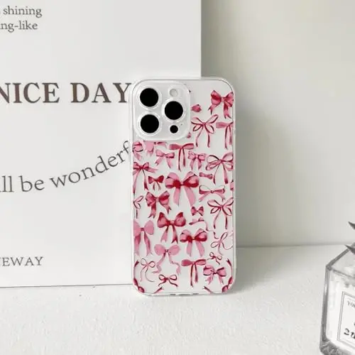 NITITOP Compatible with iPhone 13 Pro Case Cute Clear Bowknot Design for Women Girls Red Bow Ribbon Soft Fit Slim Stylish Protective Phone Cover - Red - 9