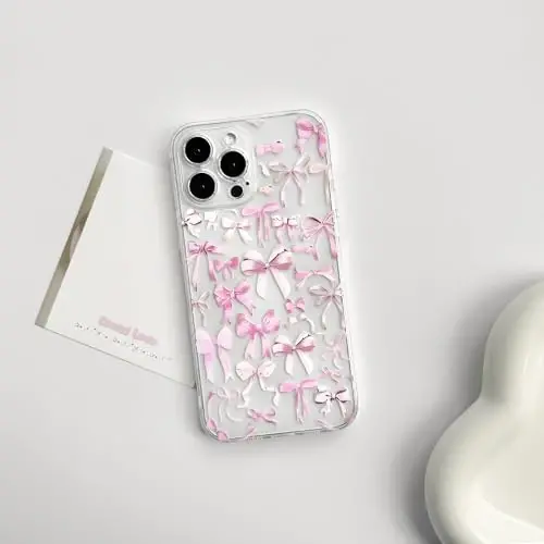 NITITOP Compatible with iPhone 13 Pro Case Cute Clear Bowknot Design for Women Girls Pink Bow Ribbon Soft Fit Slim Stylish Protective Phone Cover - Pink - 2
