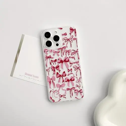 NITITOP Compatible with iPhone 13 Pro Max Case Cute Clear Bowknot Design for Women Girls Red Bow Ribbon Soft Fit Slim Stylish Protective Phone Cover - Red - 2