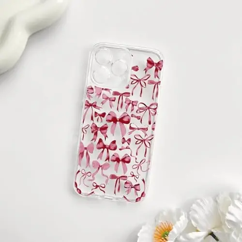 NITITOP Compatible with iPhone 13 Pro Max Case Cute Clear Bowknot Design for Women Girls Red Bow Ribbon Soft Fit Slim Stylish Protective Phone Cover - Red - 4