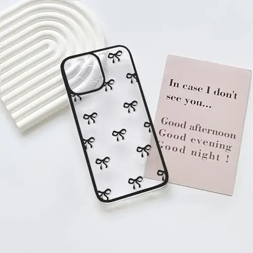 NITITOP iPhone 13 Pro uchun g'ilof bilan mos keladi, qizlar va ayollar uchun yoqimli tiniq chidamli lenta kamon naqshli yumshoq TPU shaffof to'liq kamera linzalari zarbga chidamli himoya telefon qopqog'i - qora - 3