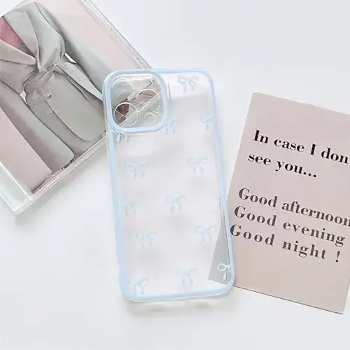 NITITOP iPhone 13 Pro uchun g‘ilof, chiroyli, tiniq, chidamli lenta bantli, qizlar va ayollar uchun yumshoq TPU shaffof to‘liq kamera linzalari zarbadan himoya qiluvchi telefon qopqog‘i - ko‘k - 3