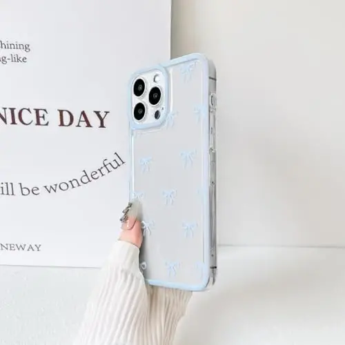 NITITOP iPhone 13 Pro uchun g‘ilof, chiroyli, tiniq, chidamli lenta bantli, qizlar va ayollar uchun yumshoq TPU shaffof to‘liq kamera linzalari zarbadan himoya qiluvchi telefon qopqog‘i - ko‘k - 5