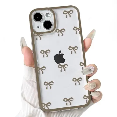 NITITOP Compatible for iPhone 11 Pro Max Case Bow - Brown | Aesthetics, Cute Clear, Durable ribbon bowknot, Full camera lens, For woman girl, Soft TPU, Shockproof, Waterproof 