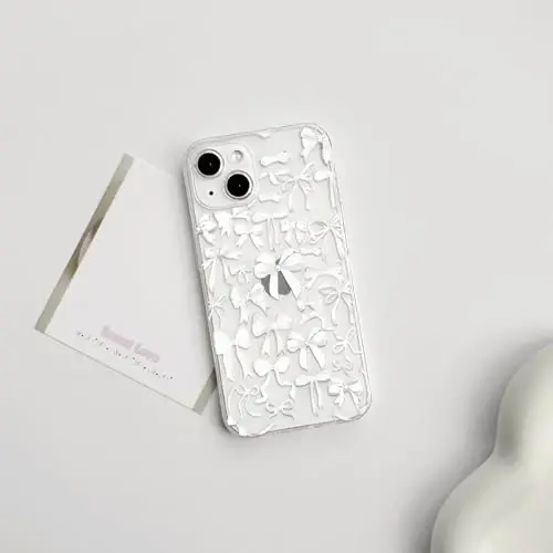 NITITOP Compatible with iPhone 14 Case Cute Clear Bowknot Design for Women Girls White Bow Ribbon Soft Fit Slim Stylish Protective Phone Cover - White - 2