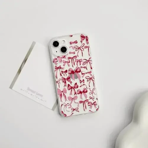 NITITOP Compatible with iPhone 14 Case Cute Clear Bowknot Design for Women Girls Red Bow Ribbon Soft Fit Slim Stylish Protective Phone Cover - Red - 2