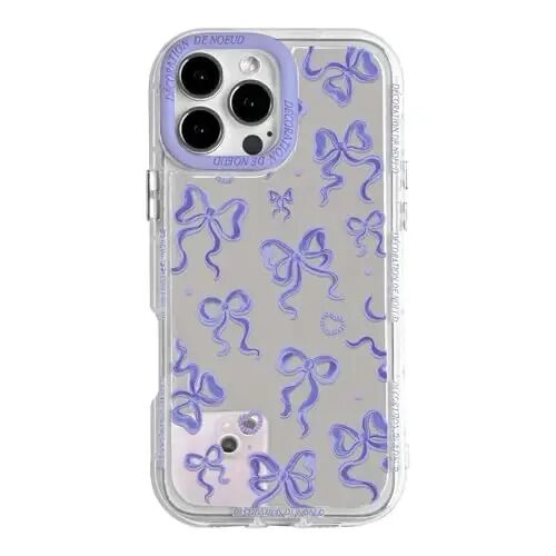 NITITOP Compatible with iPhone 14 Plus Case Cute Mirror Bow Love Heart Pattern for Women Girls Ribbon Design Shockproof Silver Protective Phone Cover - Purple Bow - NITITOP
