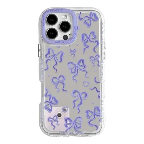 NITITOP Compatible for iPhone 14 Plus Case Cute Bow Knot - Purple | Aesthetics, Cute, Mirror Ribbon bow, Love heart, Vintage, For women girls, Soft TPU Case, Shockproof Protective, Waterproof 