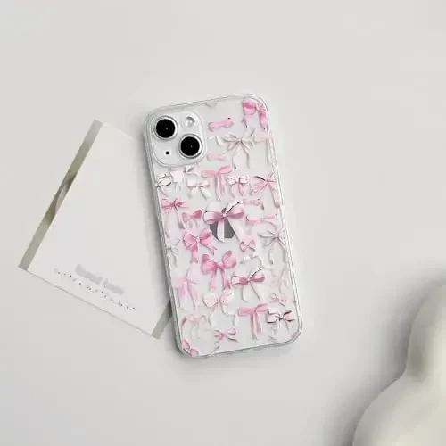 NITITOP Compatible with iPhone 14 Plus Case Cute Clear Bowknot Design for Women Girls Pink Bow Ribbon Soft Fit Slim Stylish Protective Phone Cover - Pink - 2