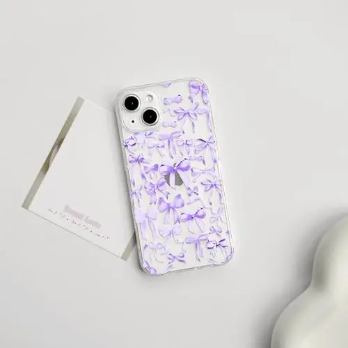 NITITOP iPhone 14 Plus uchun g‘ilof, yoqimli shaffof bantli dizayn, ayollar qizlar uchun binafsha rangli bantli yumshoq, ingichka, zamonaviy himoya telefon qopqog‘i - Binafsha - 2