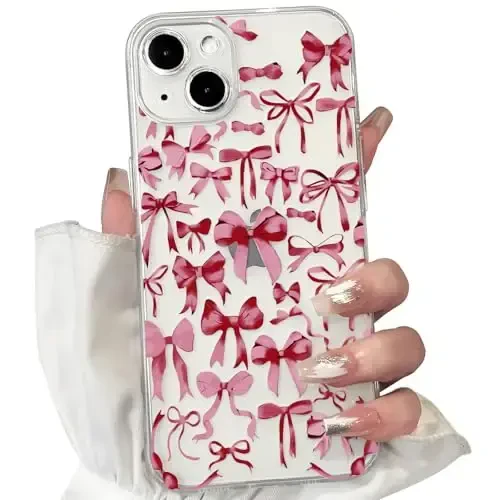 NITITOP iPhone 14 Plus uchun mos keladigan g'ilof Ayollar qizlar uchun yoqimli shaffof kamoncha dizayni Qizil kamon lentalari Yumshoq tor Qulay nozik zamonaviy himoya telefon qopqog'i - Qizil - NITITOP