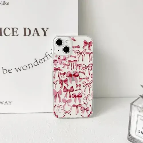 NITITOP iPhone 14 Plus uchun mos keladigan g'ilof Ayollar qizlar uchun yoqimli shaffof kamoncha dizayni Qizil kamon lentalari Yumshoq tor Qulay nozik zamonaviy himoya telefon qopqog'i - Qizil - 5