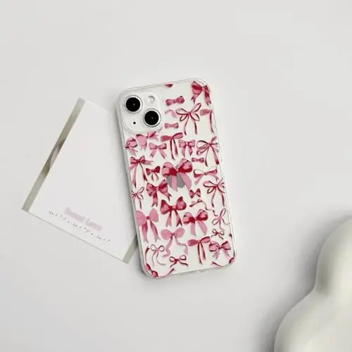 NITITOP iPhone 14 Plus uchun mos keladigan g'ilof Ayollar qizlar uchun yoqimli shaffof kamoncha dizayni Qizil kamon lentalari Yumshoq tor Qulay nozik zamonaviy himoya telefon qopqog'i - Qizil - 2