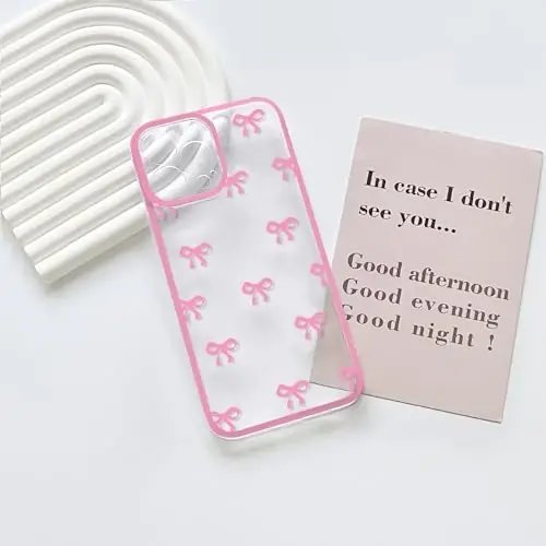 NITITOP Compatible with iPhone 14 Pro Case Cute Clear Durable Ribbon Bowknot Pattern for Girls Women Soft TPU Transparent Full Camera Lens Shockproof Protective Phone Cover - Rose Red - 10