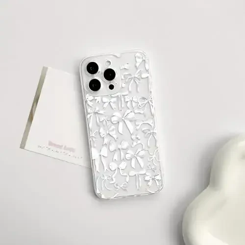 NITITOP Compatible with iPhone 14 Pro Case Cute Clear Bowknot Design for Women Girls White Bow Ribbon Soft Fit Slim Stylish Protective Phone Cover - White - NITITOP (1)