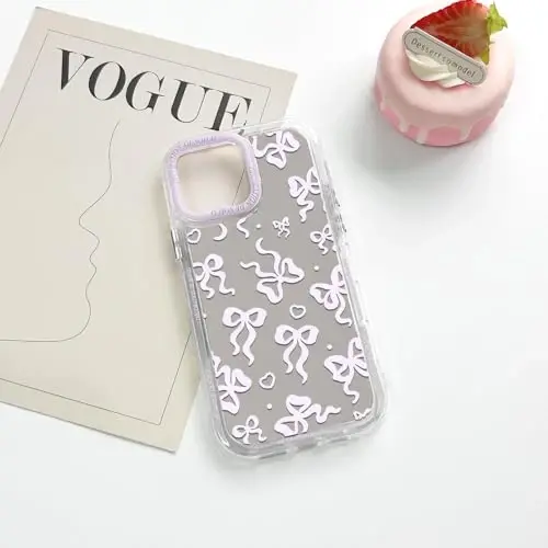 NITITOP Compatible with iPhone 14 Pro Max Case Cute Mirror Bow Love Heart Pattern for Women Girls Ribbon Design Shockproof Silver Protective Phone Cover - Pink Purple Bow - 5