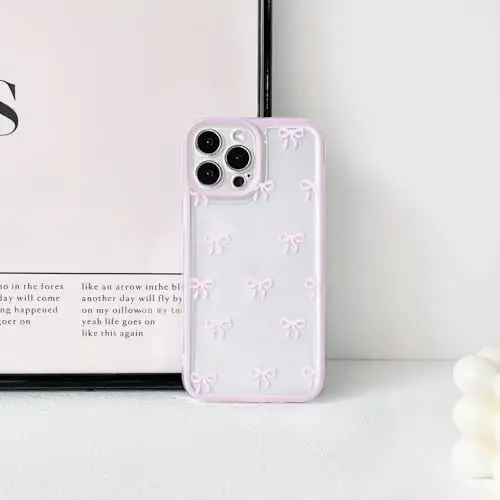 NITITOP Compatible with iPhone 14 Pro Max Case Cute Clear Durable Ribbon Bowknot Pattern for Girls Women Soft TPU Transparent Full Camera Lens Shockproof Protective Phone Cover - Pink - 4
